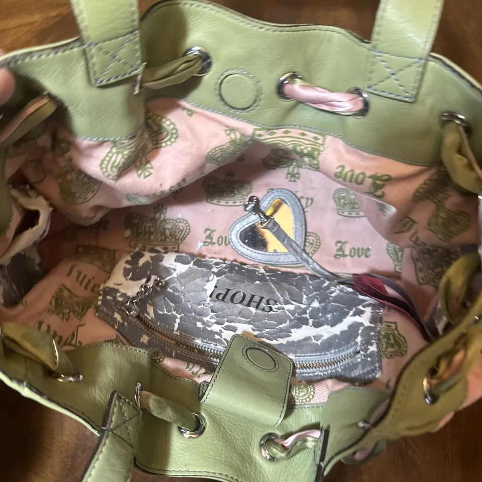 Vintage Pink Green HandBag PomPom Juicy Couture Daydreamer Bag Purse Y2K Barbie