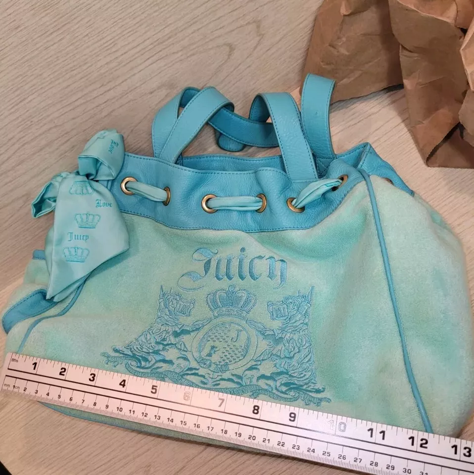 Vintage Juicy Couture Baby Blue Daydreamer Bag Bow Scottie Dogs Velour Gold