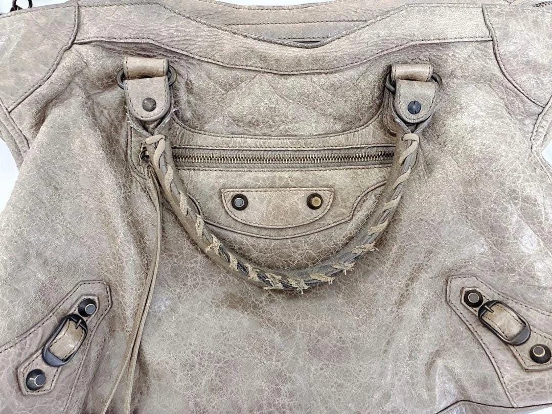 BALENCIAGA Giant City Leather Handbag Shoulder Bag Beige Gray w/Mirror [DDP]