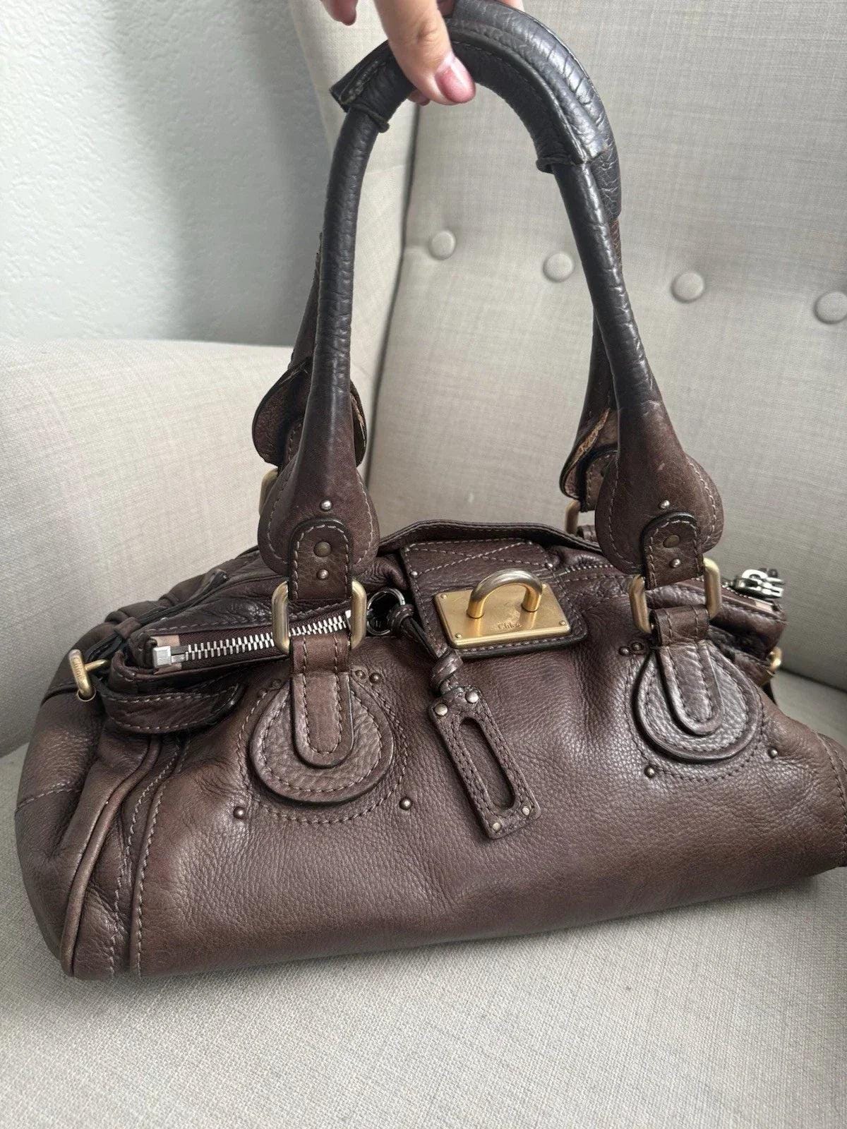 Chloe Paddington Leather Hand Bag Dark Brown Medium Padlock Key Vintage