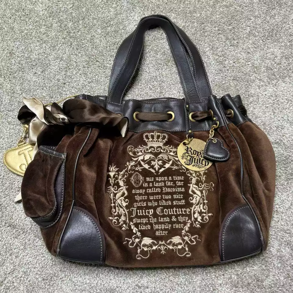 Vintage Y2K Juicy Couture Velour Bag Velvet Purse Daydreamer Brown Royal Juicy