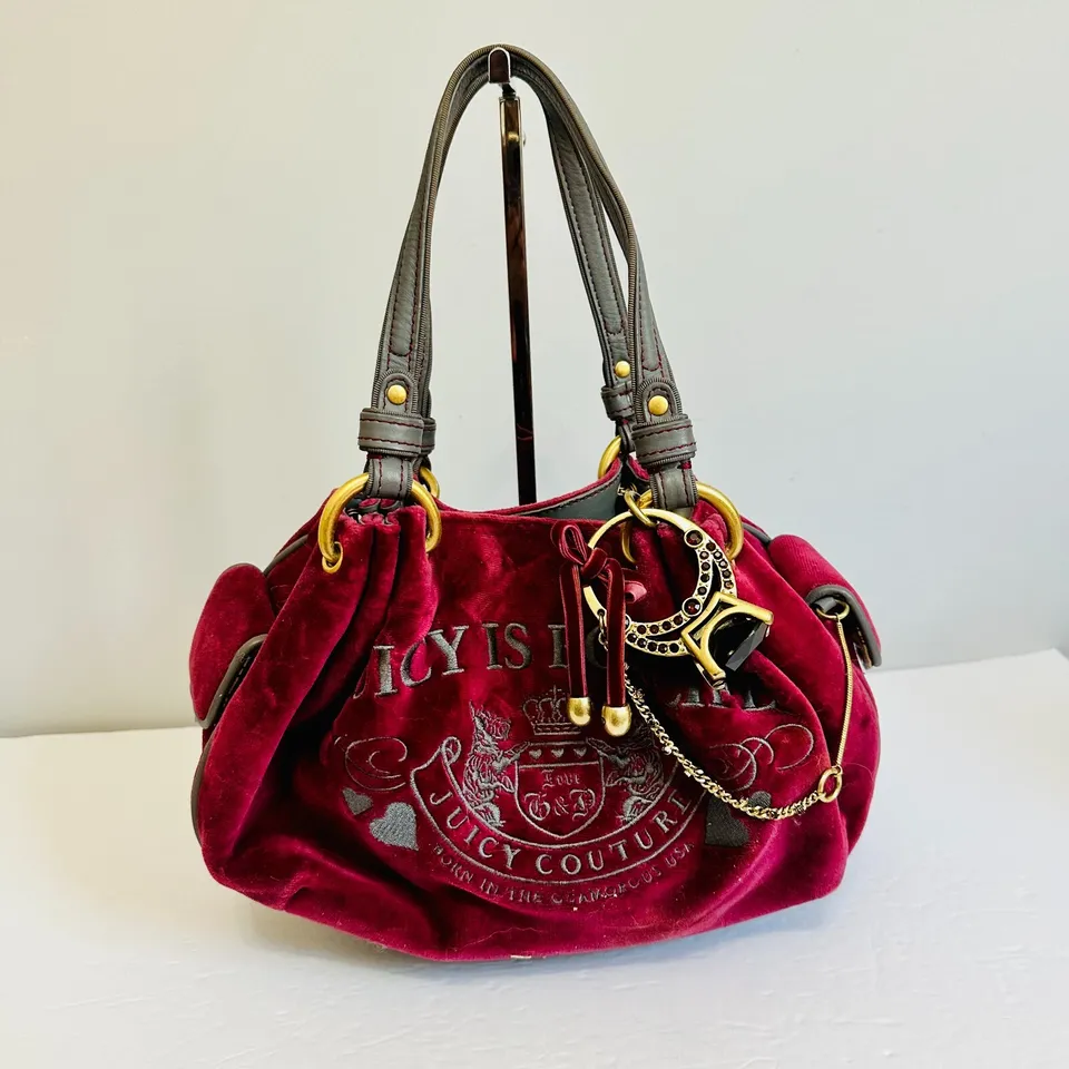 Y2k Juicy Couture "Juicy is for Life" Ring Bling Velour Shoulder Bag Rare