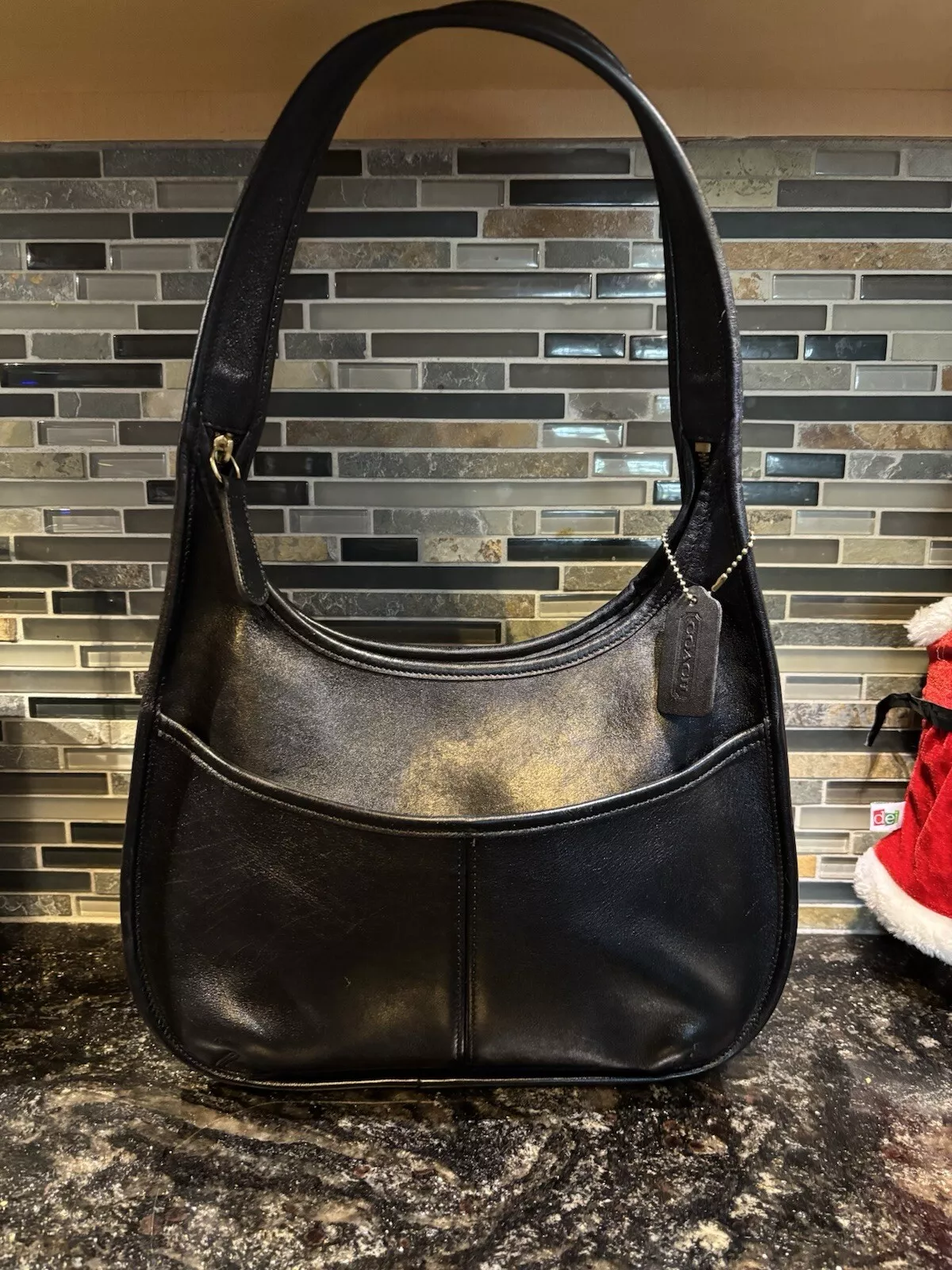 Coach Vintage Ergo Pocket Zip Bag Glovetanned Leather 9033 Black