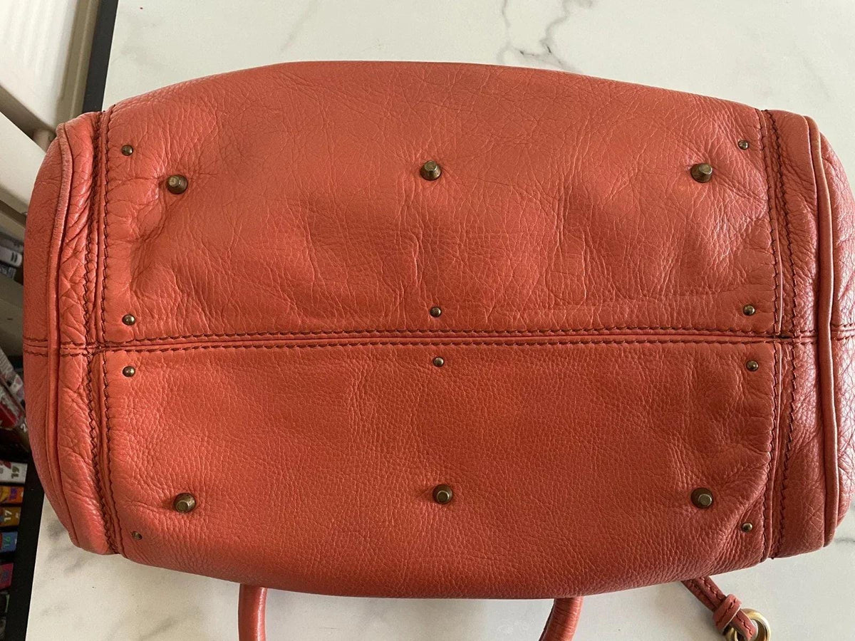 Chloe Paddington Handbag Shoulder Bag Red Orange Padlock Leather Key Auth 251010
