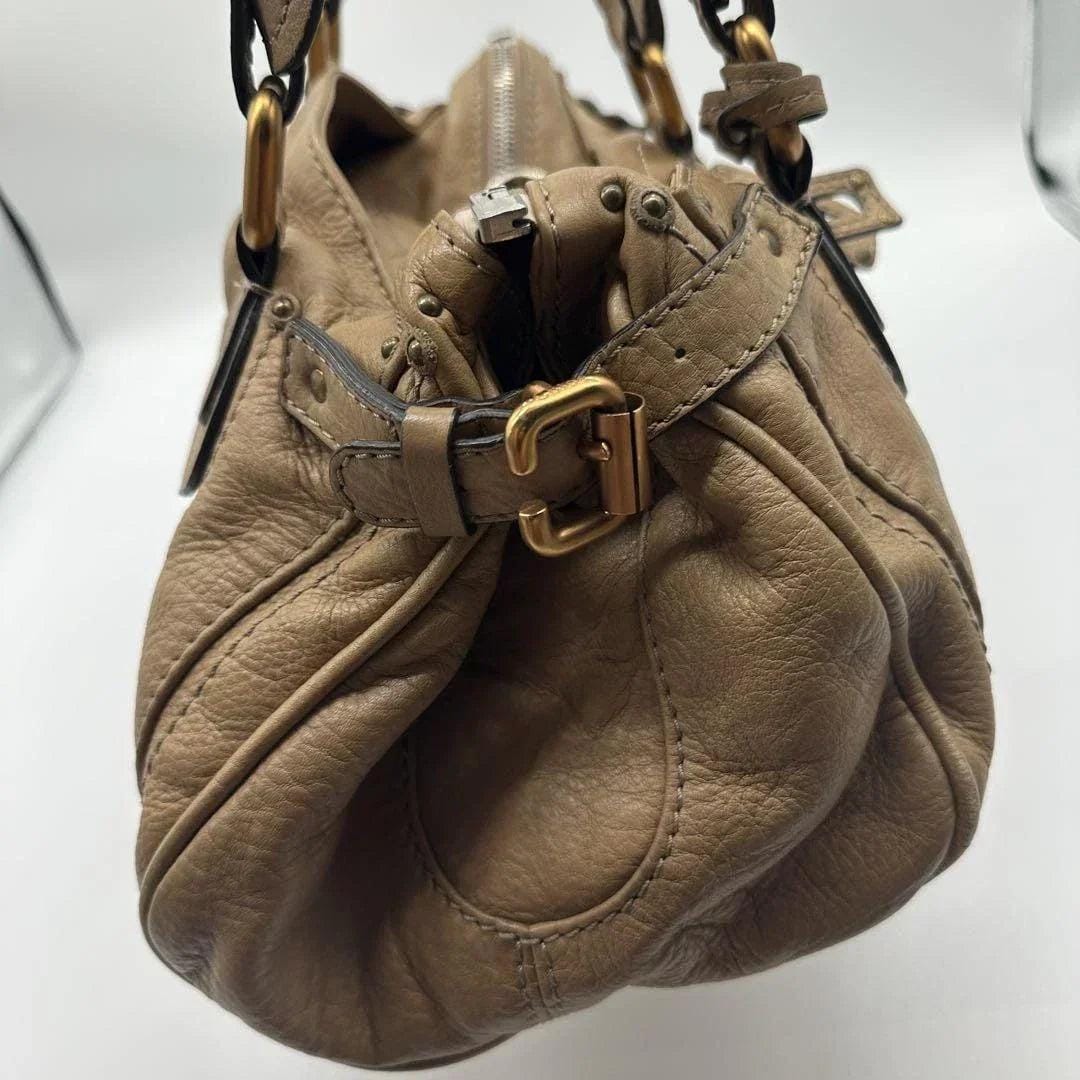 Chloe Paddington Padlock Cadena Handbag Beige Brown Leather Shoulder Bag Key