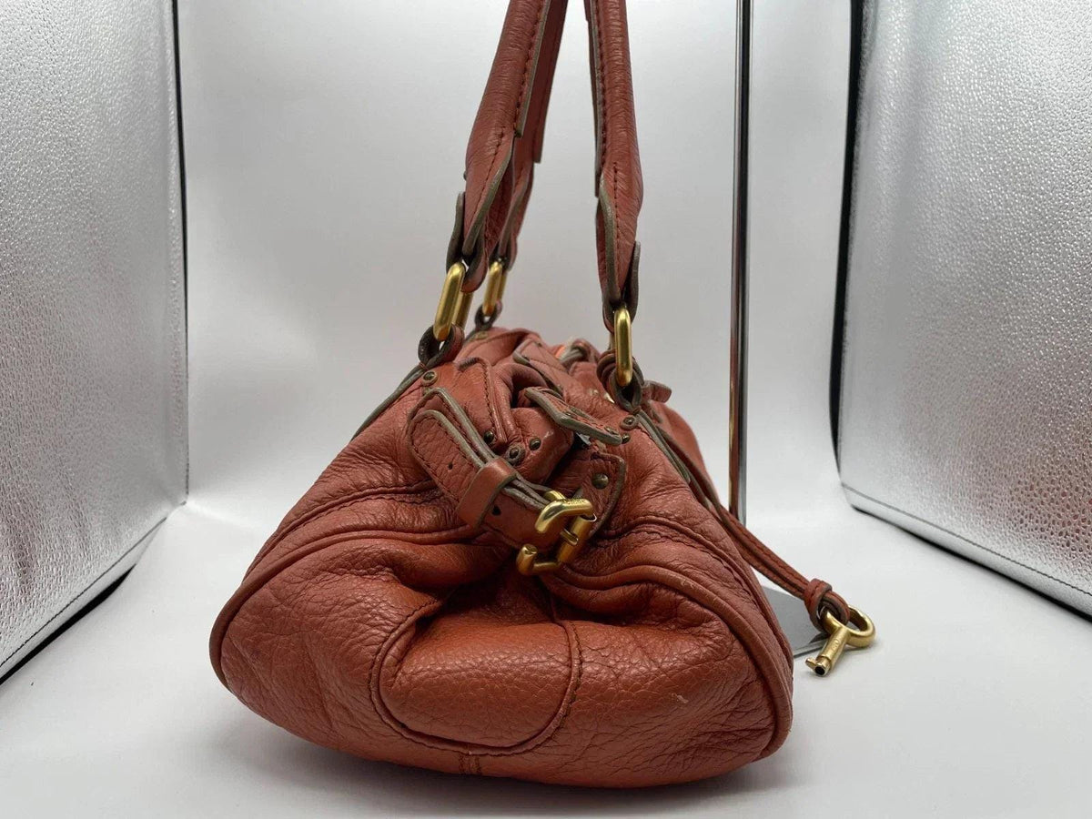 Chloe Paddington Handbag Shoulder Bag Red Orange Padlock Leather Key Auth 251010