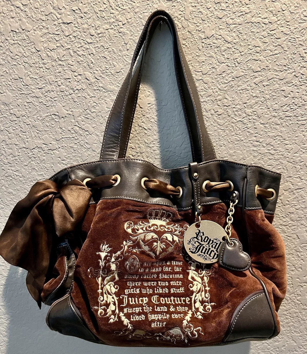 Juicy Couture Y2K Royal Juicy Velour Daydreamer Bag Taupe Brown/Matching Wallet