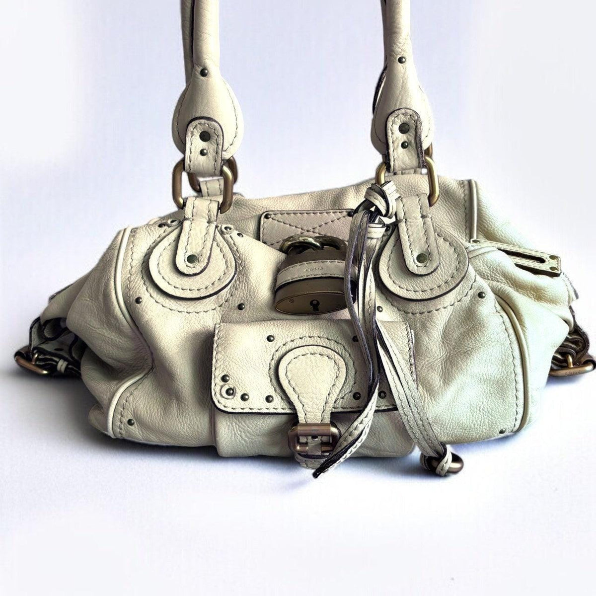 CHLOE Paddington Bag Beige Leather Authentic