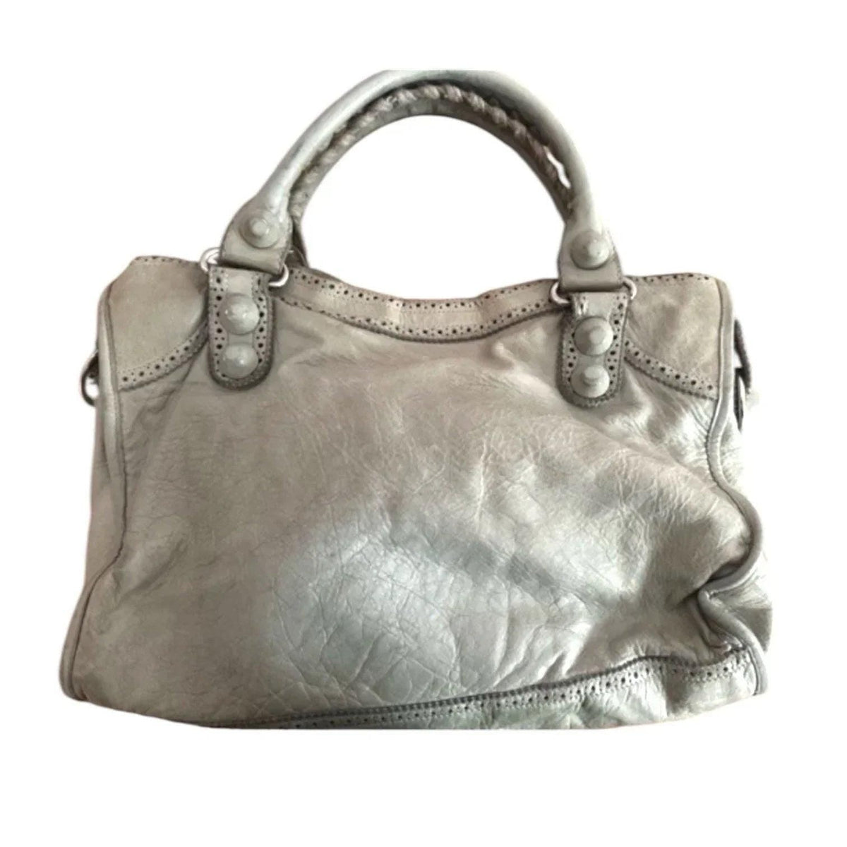 Vintage Real Balenciaga City Bag Lambskin White Leather Handbag Big Hardware