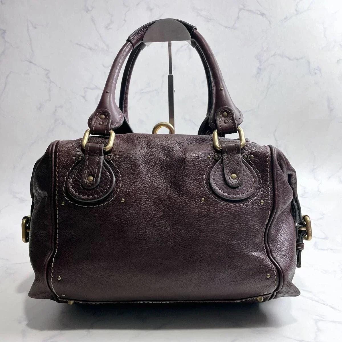CHLOE Paddington 2way Handbag Chocolate Brown Leather Studs Authentic