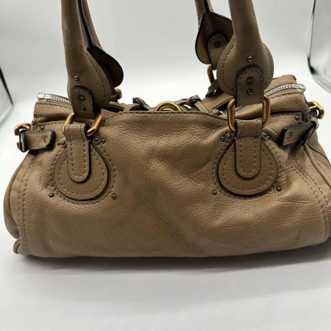Chloe Paddington Padlock Cadena Handbag Beige Brown Leather Shoulder Bag Key