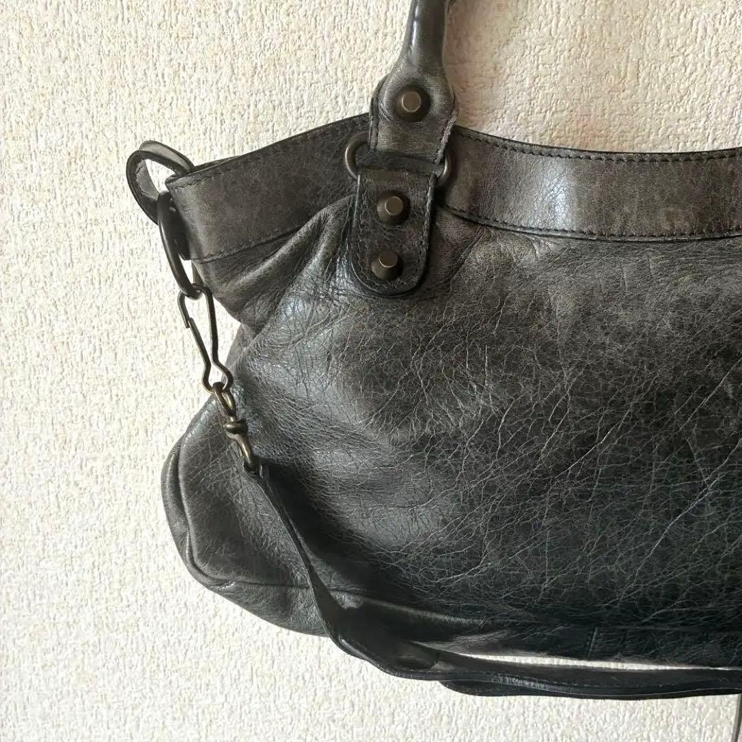 Balenciaga Moto Handbag Gray Leather Classic City Style Tote
