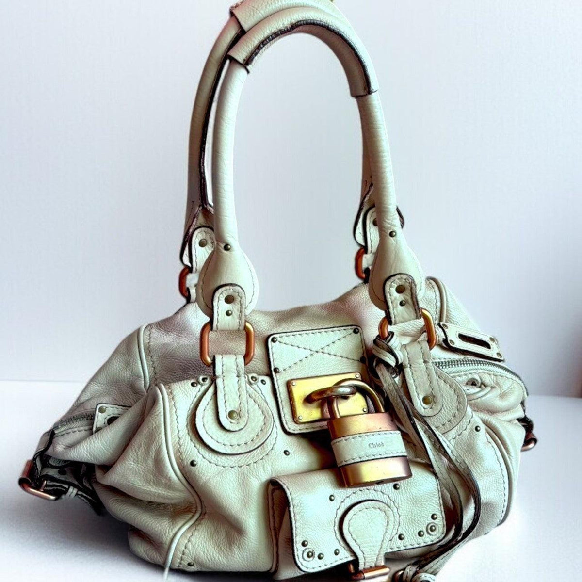 CHLOE Paddington Bag Beige Leather Authentic