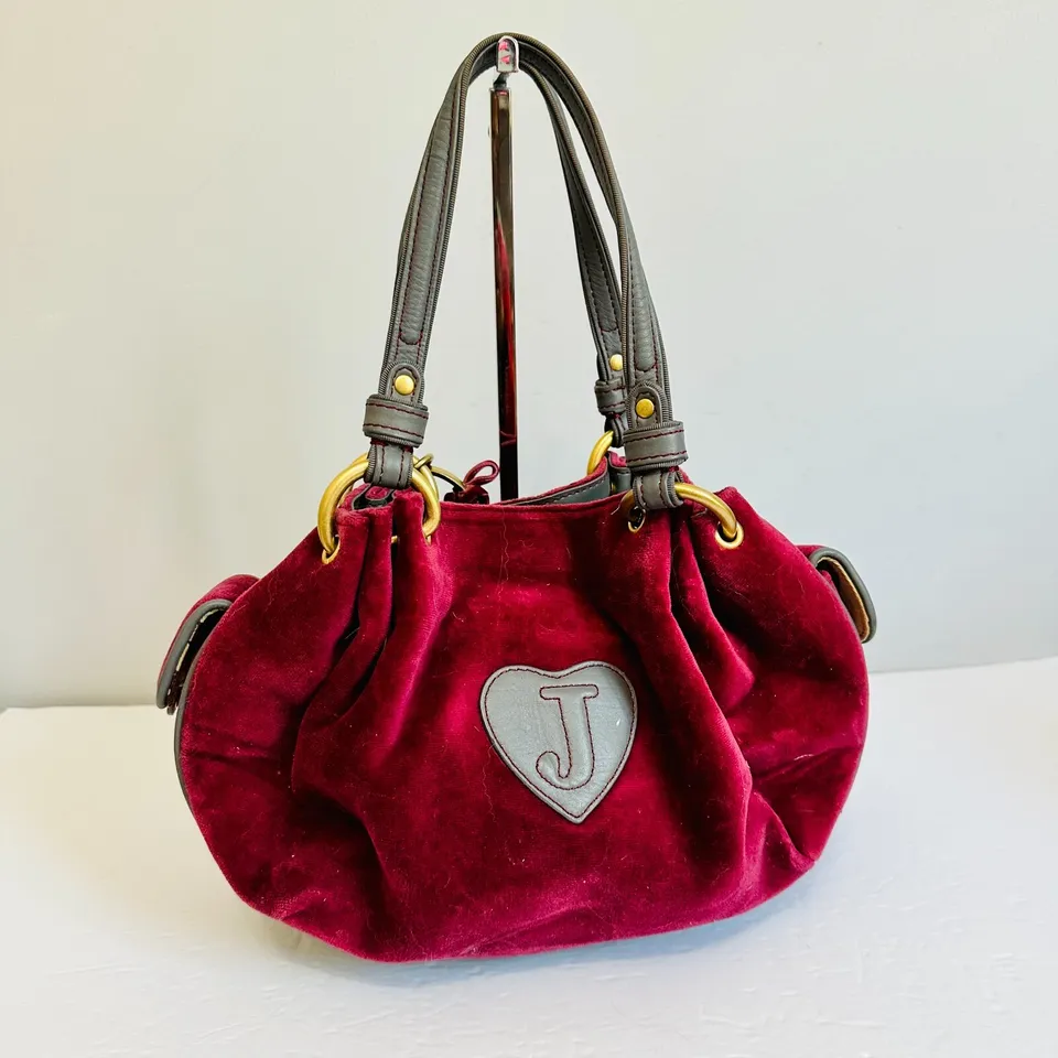 Y2k Juicy Couture "Juicy is for Life" Ring Bling Velour Shoulder Bag Rare