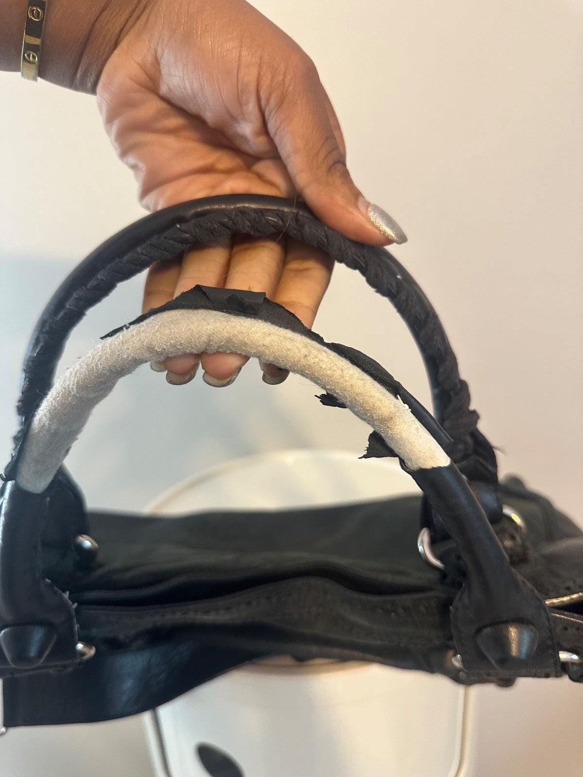 BALENCIAGA Black Lambskin Leather Giant Brogues Motorcycle City Bag