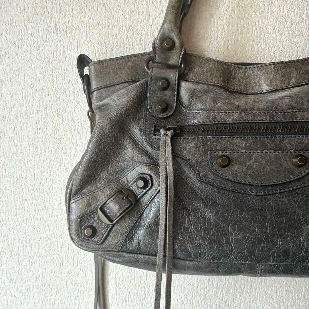Balenciaga Moto Handbag Gray Leather Classic City Style Tote