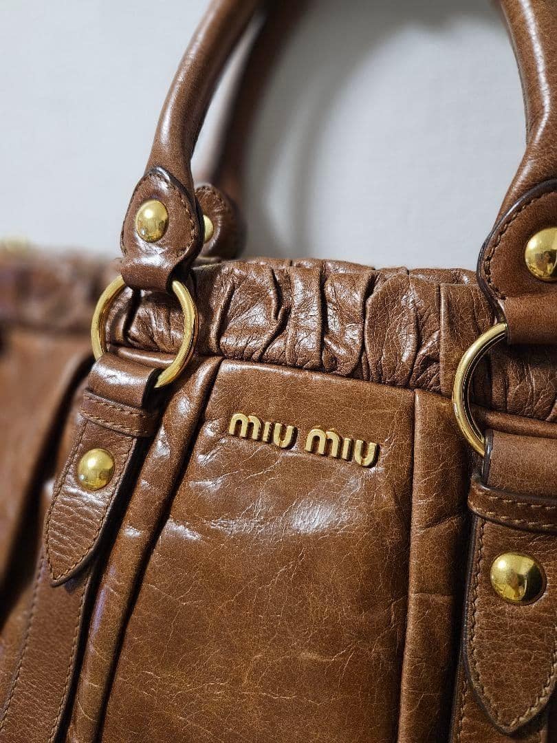 Miu Miu Vitello Lux 2way Handbag Shoulder bag Leather Brown Authentic w/Dust bag