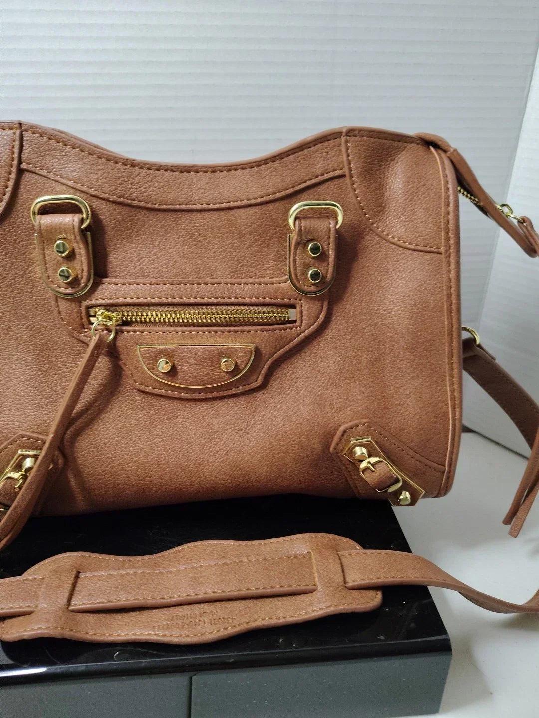 Balenciaga City Handbag Soft Brown Leather Missing Braided Handles Studded
